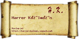 Harrer Kálmán névjegykártya
