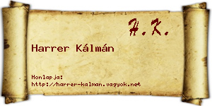 Harrer Kálmán névjegykártya